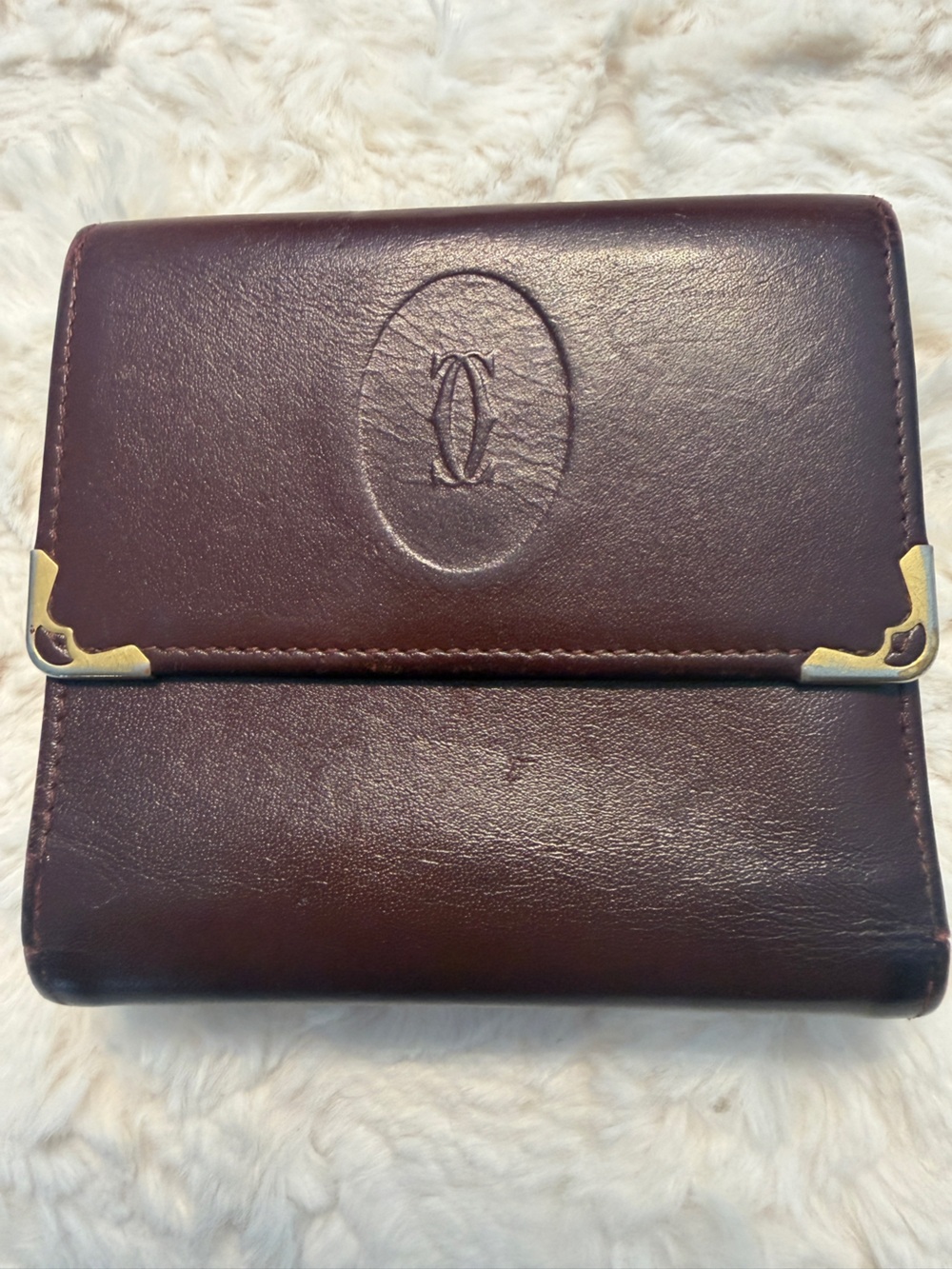 Vintage Must de Cartier Bordeaux Leather Trifold Wallet